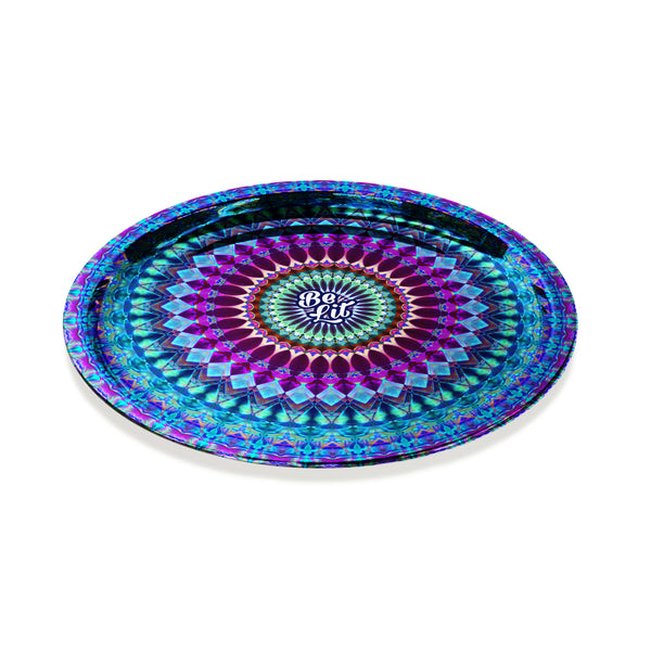 Be Lit Round Rolling Tray, Mandala in Blue