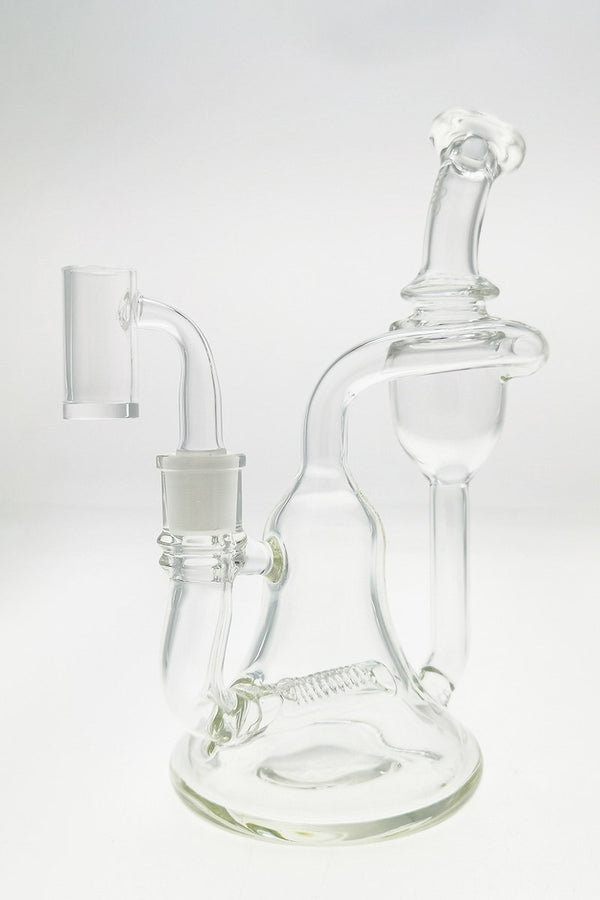 TAG - 8.25” Multiplying Inline Bellow Base Recycler 50x9MM (14MM Female) - Wavy Sandblasted Logo - Clear .01 (QZ-072T-2431.04)