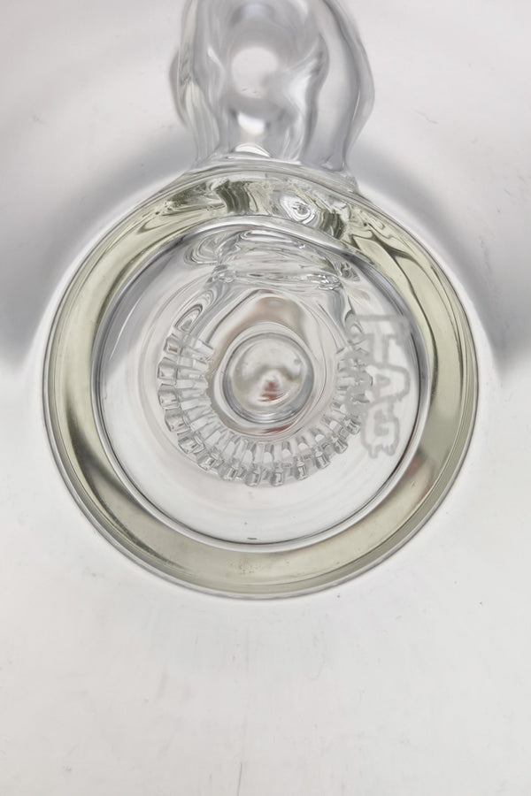 TAG - 7" Bent Neck Fixed Showerhead Puck Diffuser 44x4MM (14MM Female) - Wavy Red Label - Clear .05 (QZ-072T-2431LE.04)
