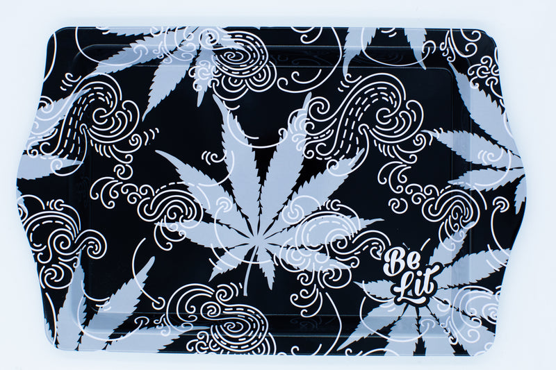 Be Lit Travel Rolling Tray, Black Leaves