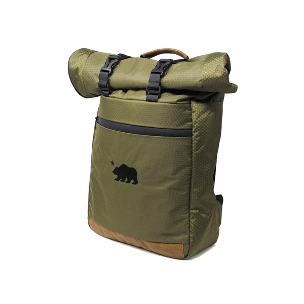 Cali Backpack® Roll Top - Olive Green w/ Black Logo
