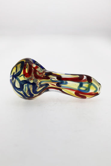 3.00" Spoon Pipe w/ Marbles & Multi-Color Ribbon (50g) Carb Hole: Left Side - Red/Blue Silver Fume