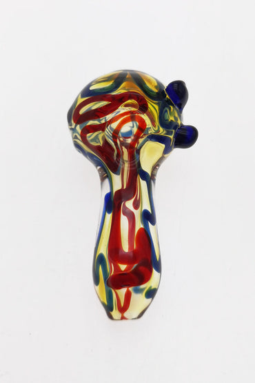3.00" Spoon Pipe w/ Marbles & Multi-Color Ribbon (50g) Carb Hole: Left Side - Red/Blue Silver Fume